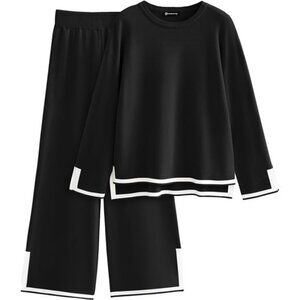 Women's 2-Piece Knit Sweater Set: Casual Long Sleeve Pullover & Wide Leg Pants